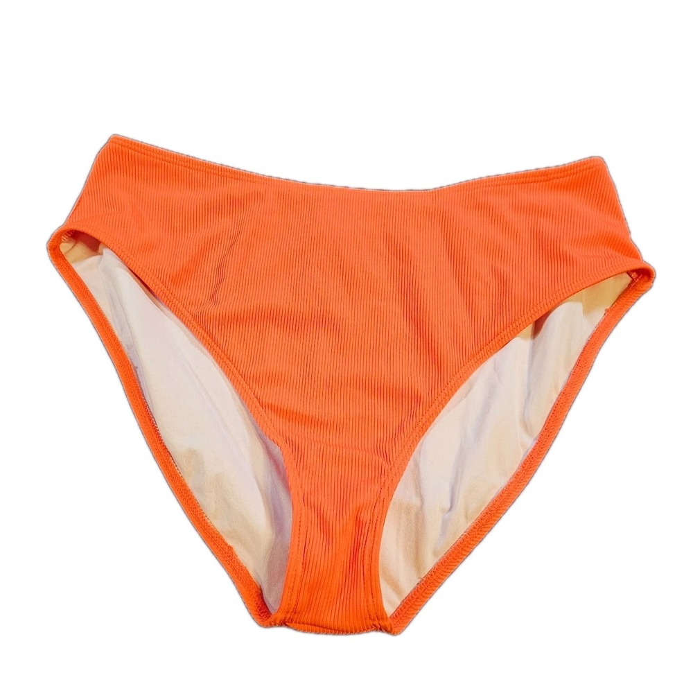Cupshe Swimsuit SZ L Womens Ribbed High Waisted Orange Bikini Bottoms Beach,Pool